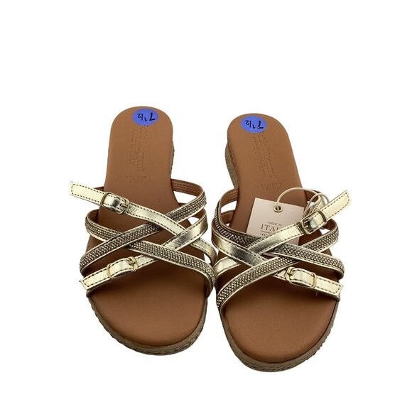 Fabio Maggenti‎ Gold Strappy Espadrille Sandals 7.5 Made in Italy Leather NWT - Picture 1 of 5